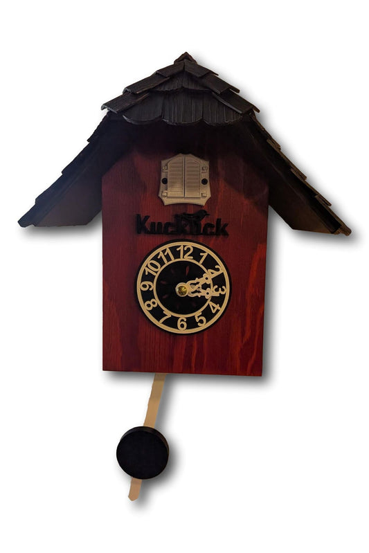 Modern Black Forest Cuckoo Clock – Red and Black Design – Shingled Roof – Quartz Movement – Light Sensor Night Shut-Off – Trenkle Uhren – Made in Germany