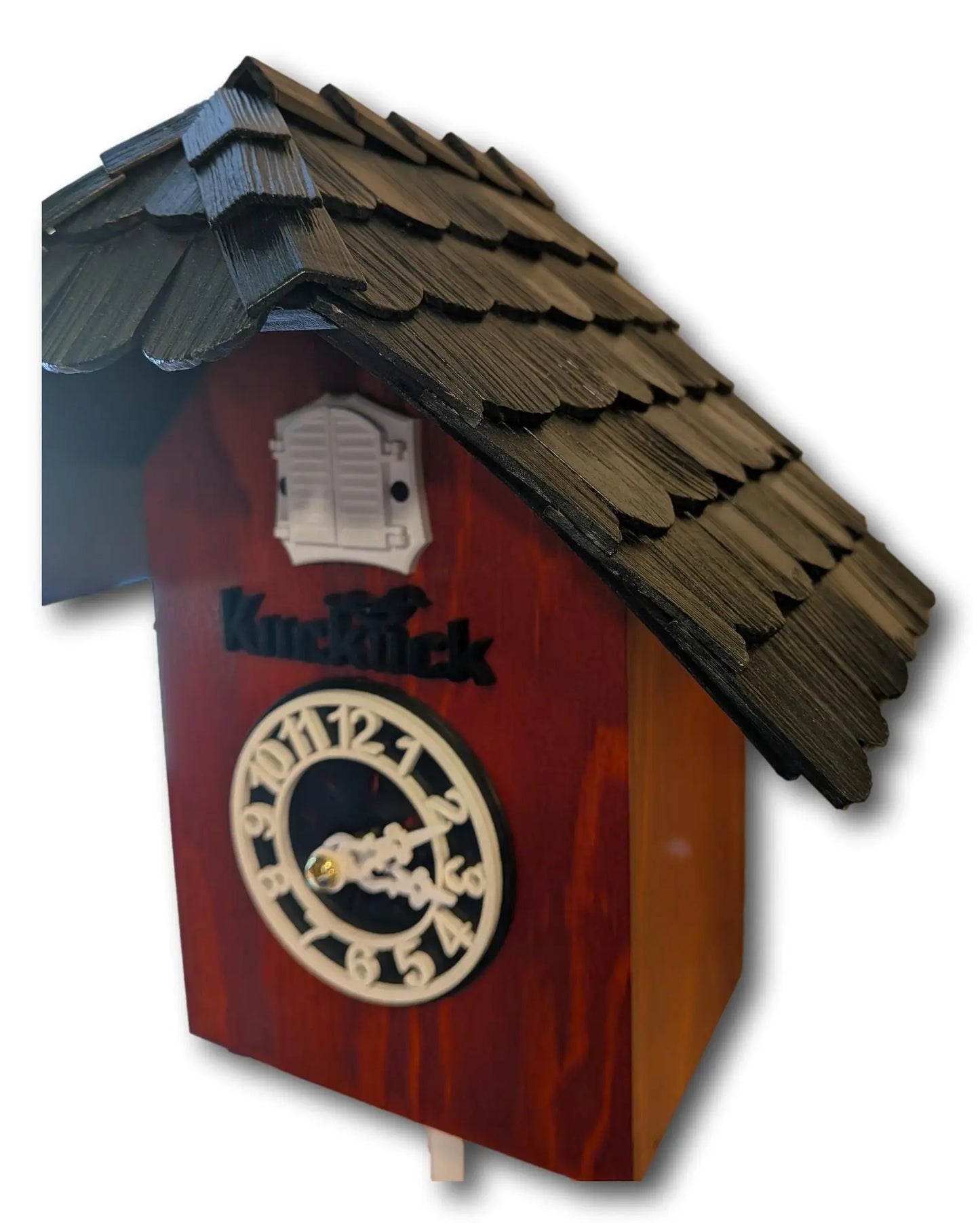 Modern Black Forest Cuckoo Clock – Red and Black Design – Shingled Roof – Quartz Movement – Light Sensor Night Shut-Off – Trenkle Uhren – Made in Germany Trenkle