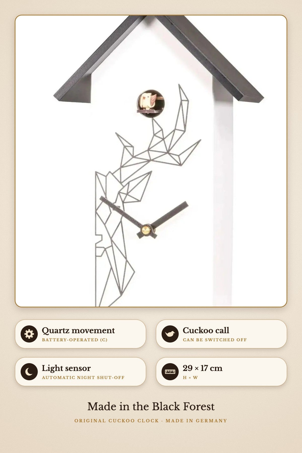 Modern deer white – light sensor, 29 × 17 cm | Montag Steins & Clocks