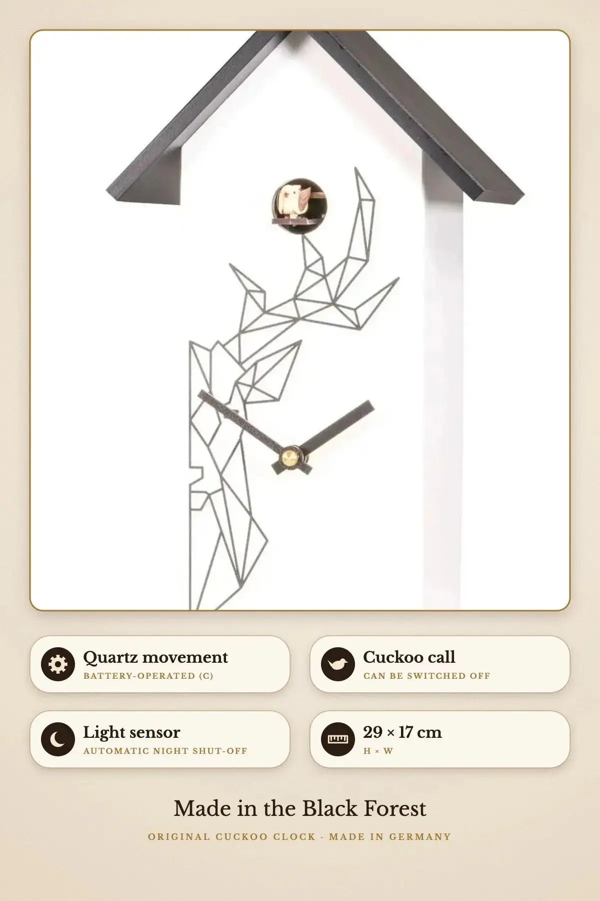 Modern deer white – light sensor, 29 × 17 cm | Montag Steins & Clocks
