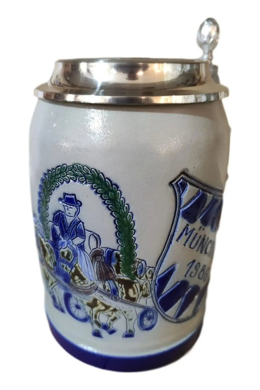 Oktoberfest 1986 salt-glazed 0.5 liter beer mug Montag Steins & Clocks
