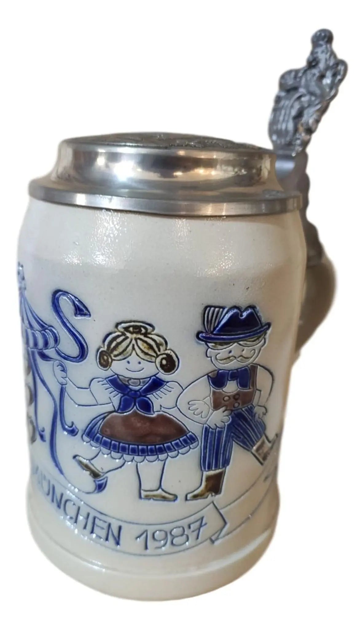 Oktoberfest 1987 salt-glazed 0.5 liter beer mug Montag Steins & Clocks