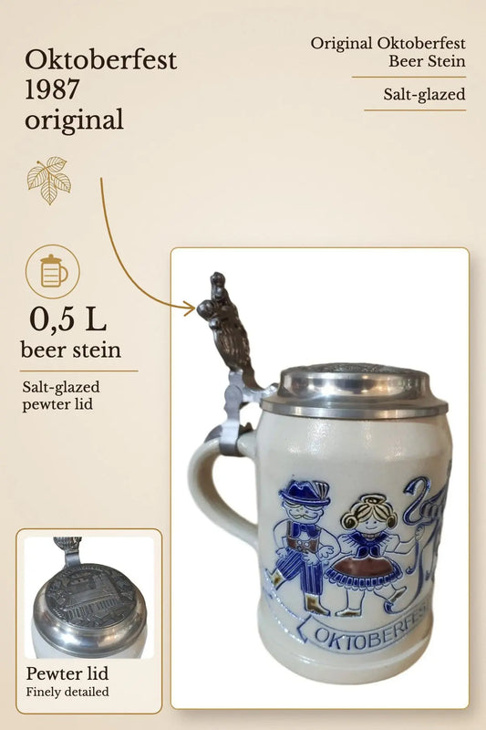 Oktoberfest 1987 salt-glazed 0,5 liter beer stein | Montag Steins & Clocks