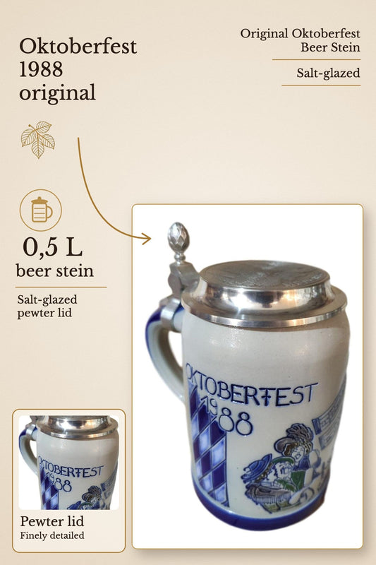 Oktoberfest 1988 salt-glazed 0,5 liter beer stein | Montag Steins & Clocks