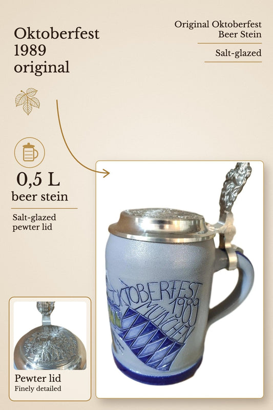 Oktoberfest 1989 salt-glazed 0,5 liter beer stein | Montag Steins & Clocks