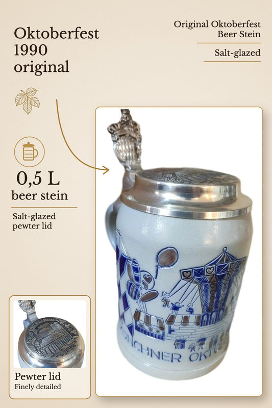 Oktoberfest 1990 salt-glazed 0,5 liter beer stein | Montag Steins & Clocks