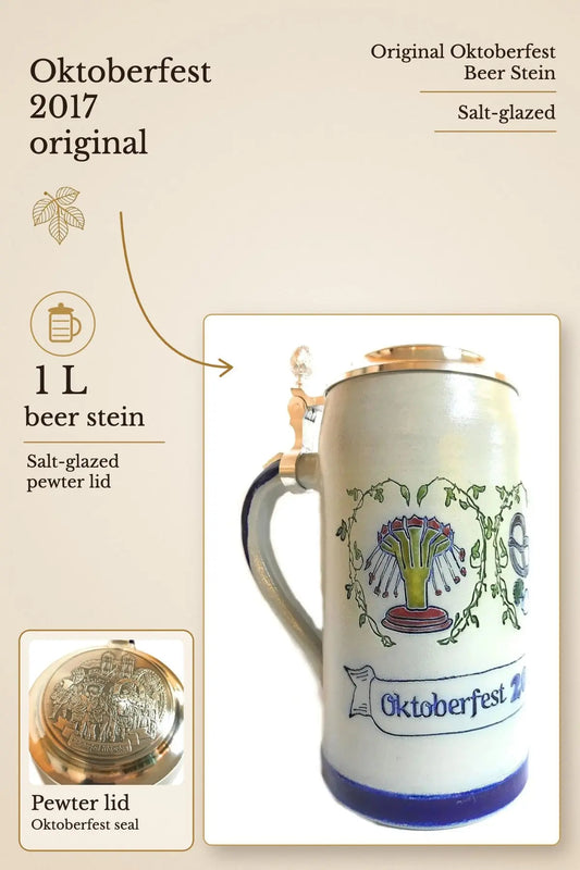 Oktoberfest 2017 salt-glazed 1 liter beer stein | Montag Steins & Clocks