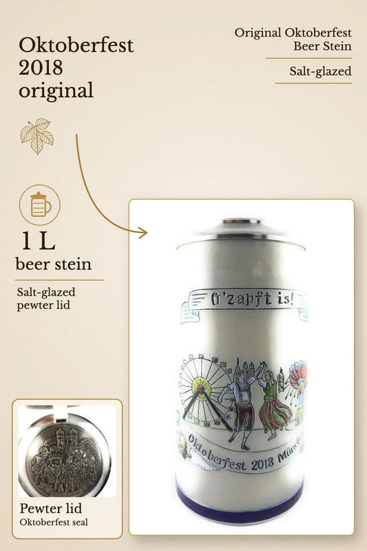 Oktoberfest 2018 salt-glazed 1 liter beer stein | Montag Steins & Clocks