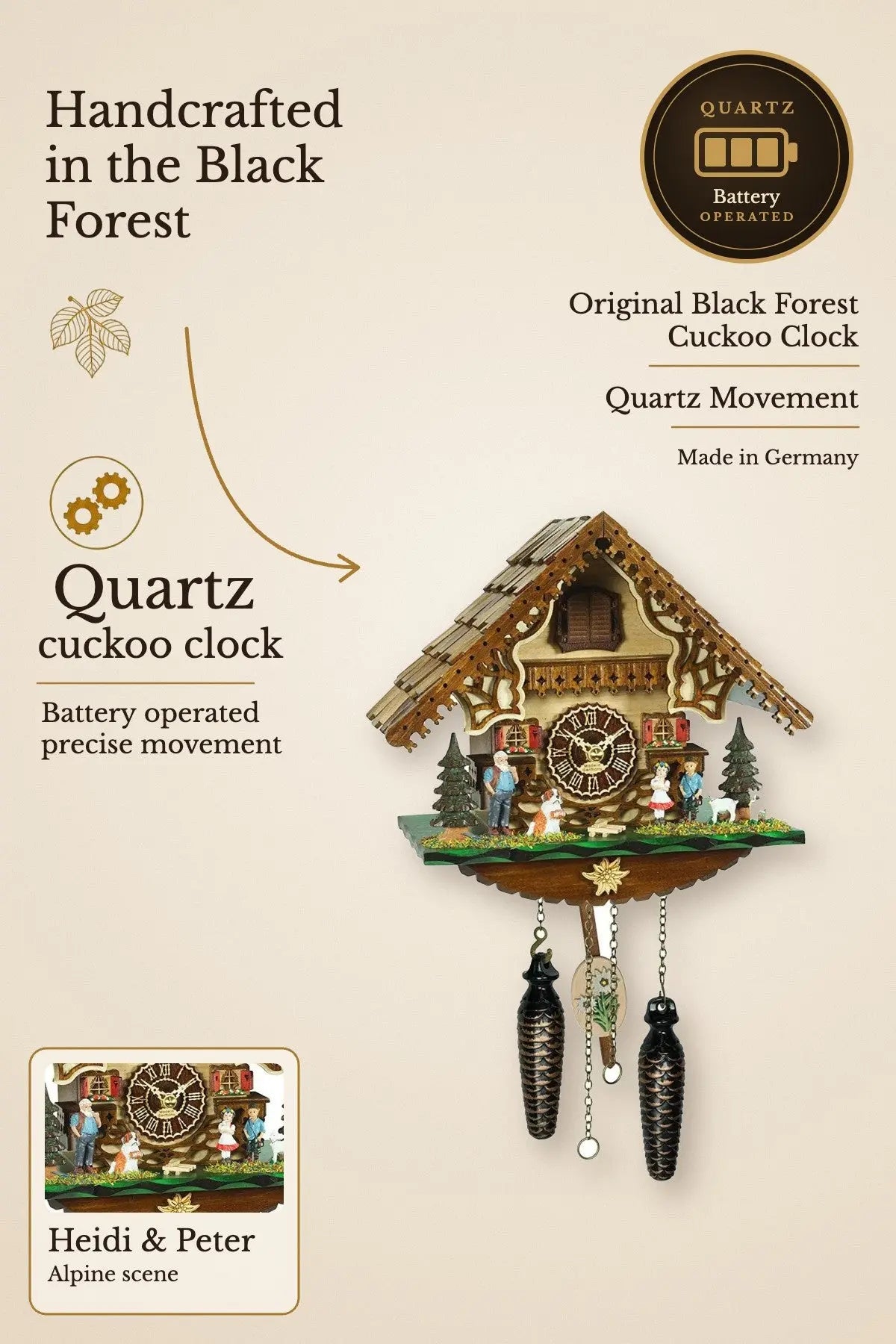 Quartz cuckoo clock Heidi and Peter with music | Montag Steins & Clocks