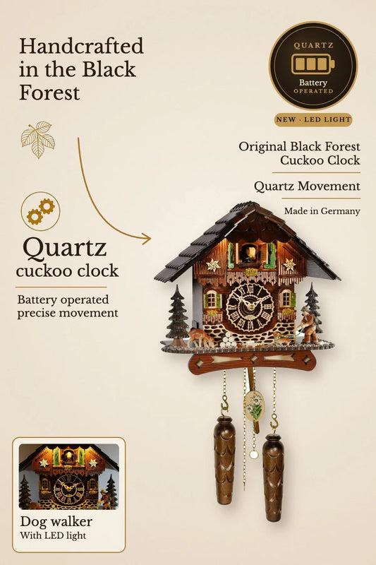 KuckuShine dog walker quartz cuckoo clock – NEW with LED light | Montag Steins & Clocks