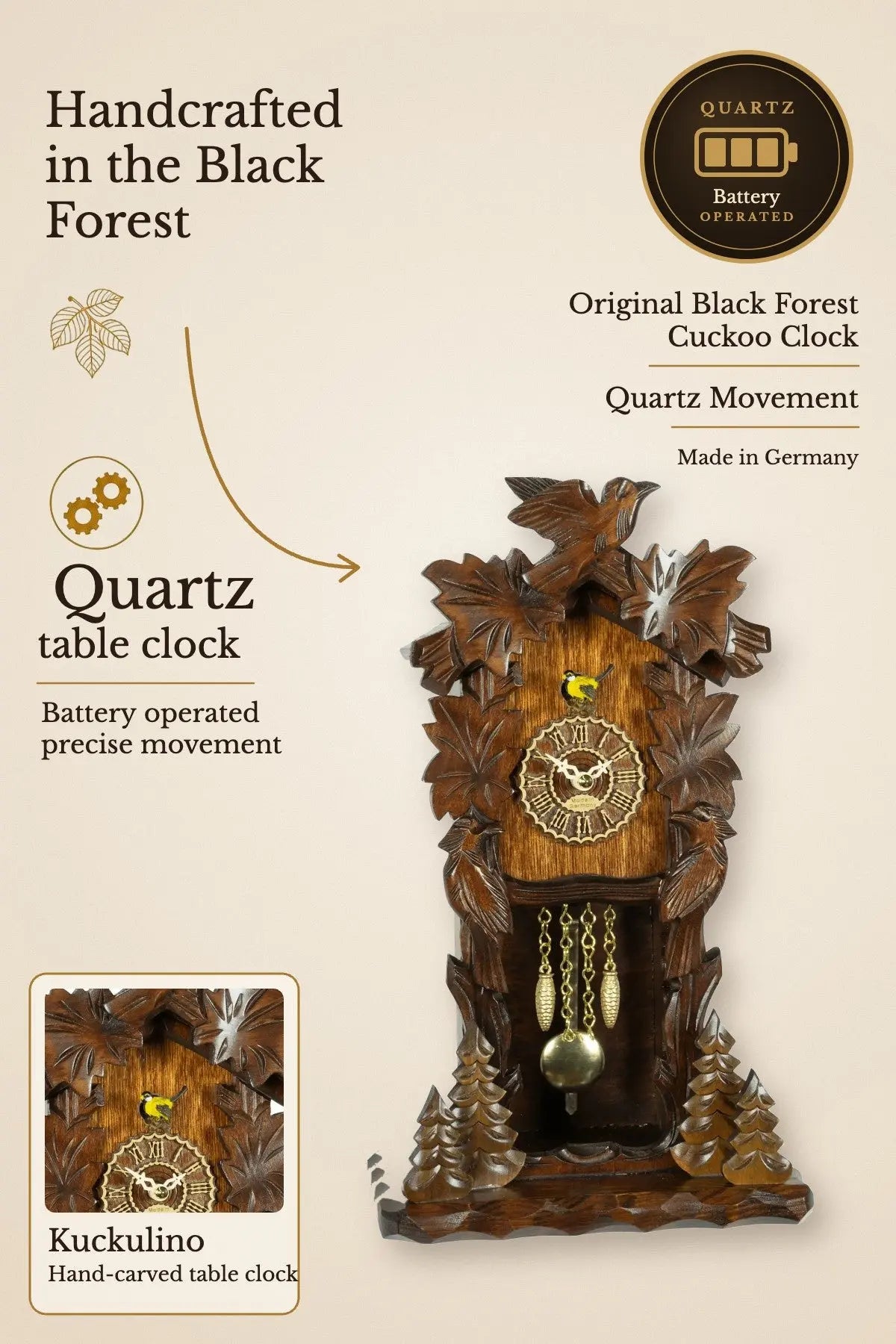 Quartz Kuckulino table clock – Trenkle | Montag Steins & Clocks