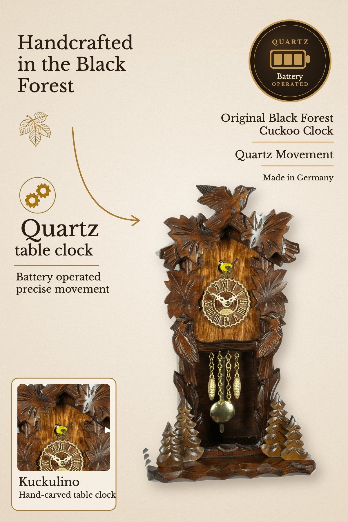 Quartz Kuckulino table clock – Trenkle | Montag Steins & Clocks