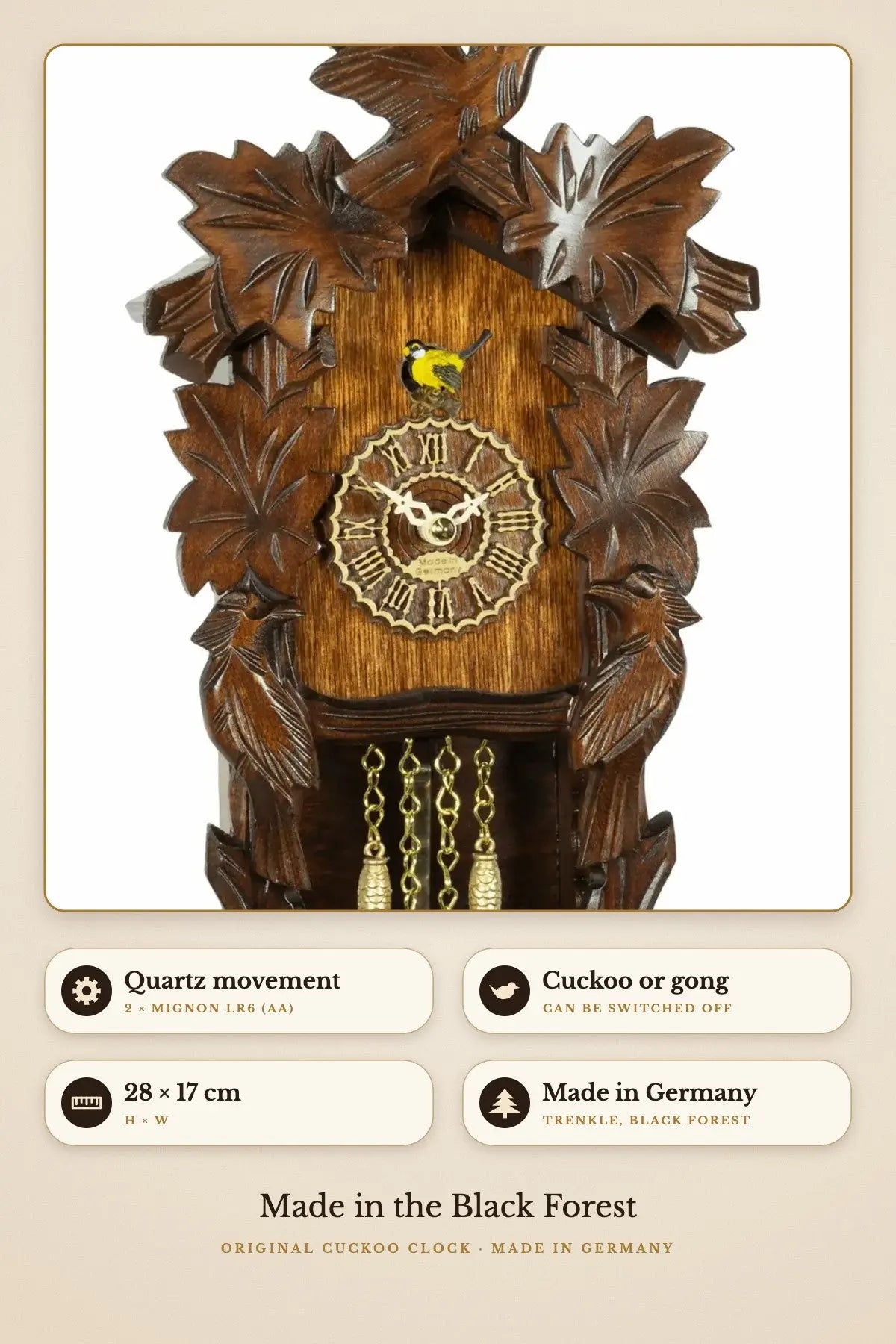 Kuckulino – cuckoo or gong, 28 × 17 cm | Montag Steins & Clocks
