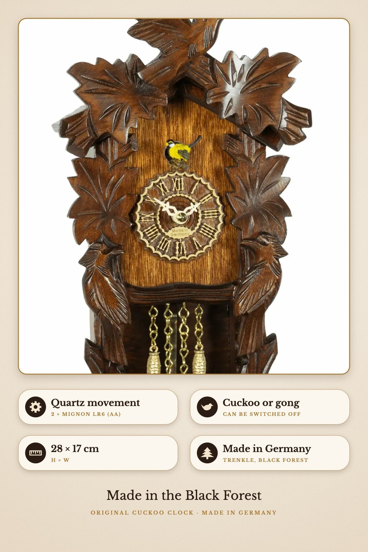 Kuckulino – cuckoo or gong, 28 × 17 cm | Montag Steins & Clocks