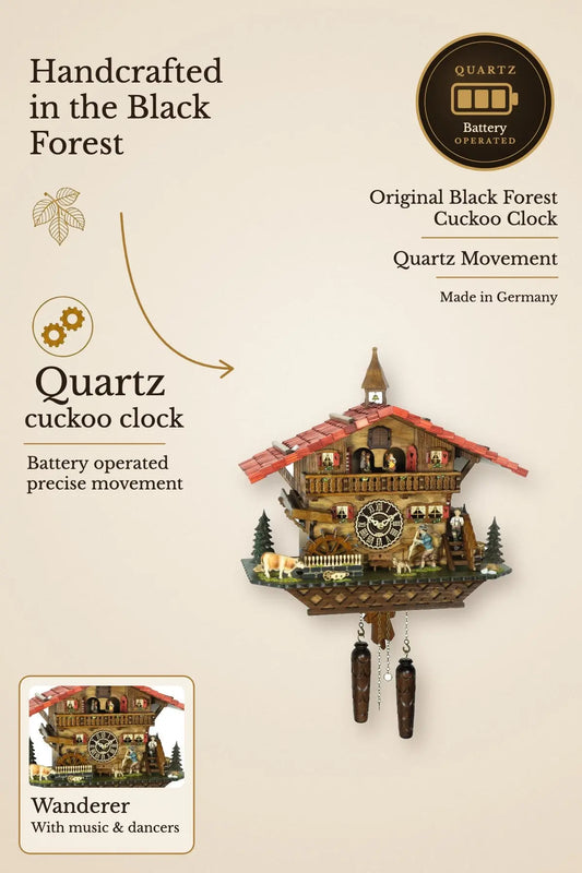 Quartz cuckoo clock Wanderer with music and dancers | Montag Steins & Clocks