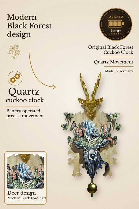 Quartz clock deer with music – Trenkle, Black Forest | Montag Steins & Clocks
