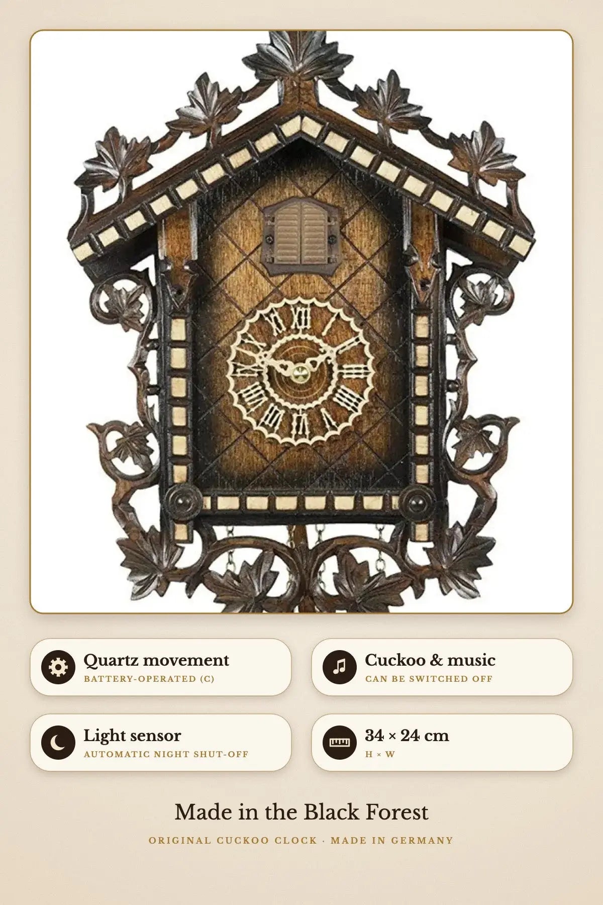 Station clock quartz – light sensor, 34 × 24 cm | Montag Steins & Clocks