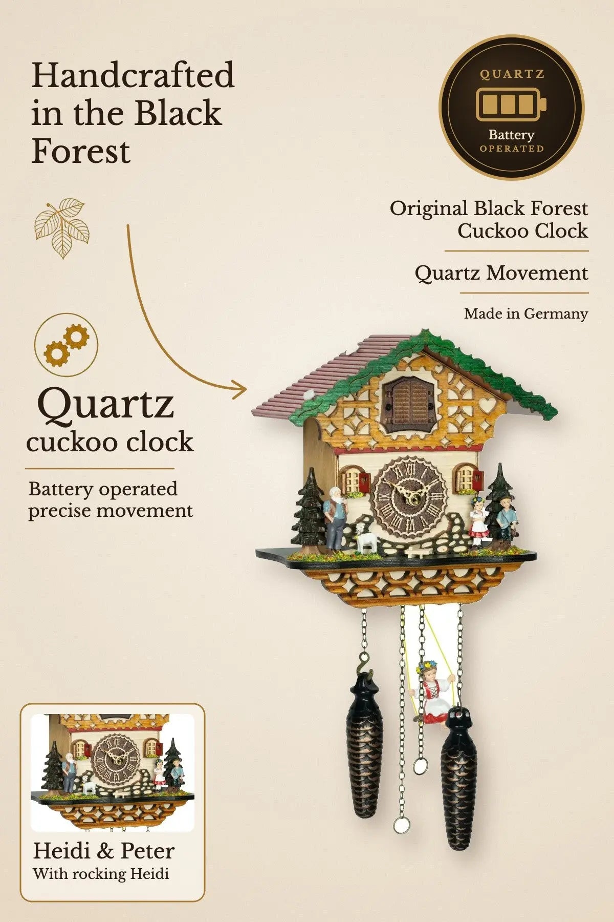 Quartz cuckoo clock Heidi and Peter with rocking Heidi | Montag Steins & Clocks