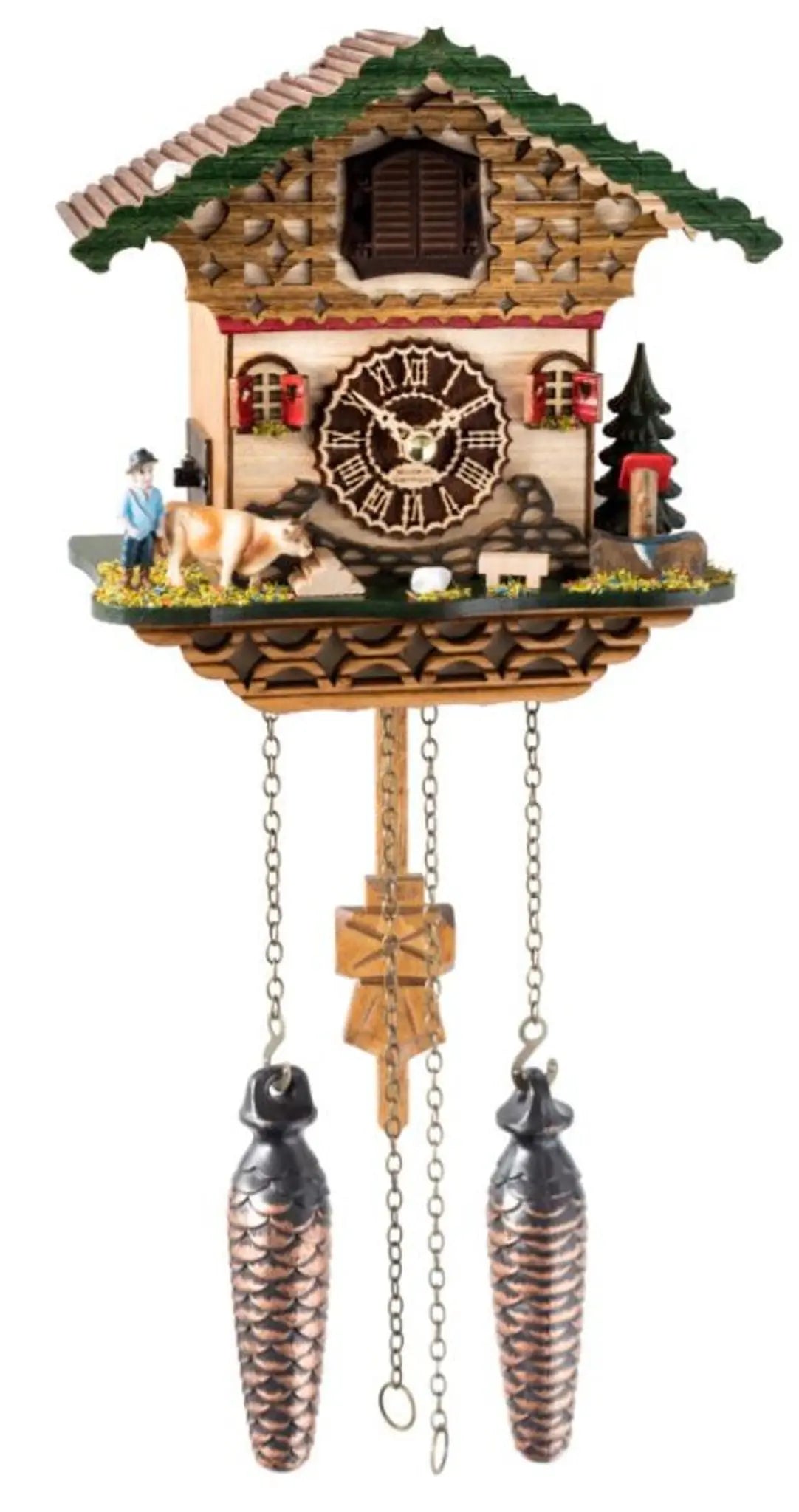 Quartz cuckoo clock Black Forest house, with boy and cow Trenkle