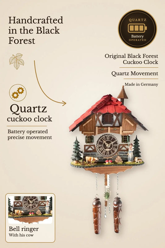 Quartz cuckoo clock bell ringer with cow | Montag Steins & Clocks