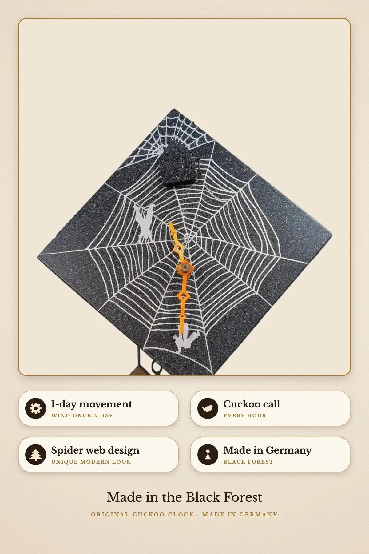 1-day movement, cuckoo call, spider web design | Montag Steins & Clocks