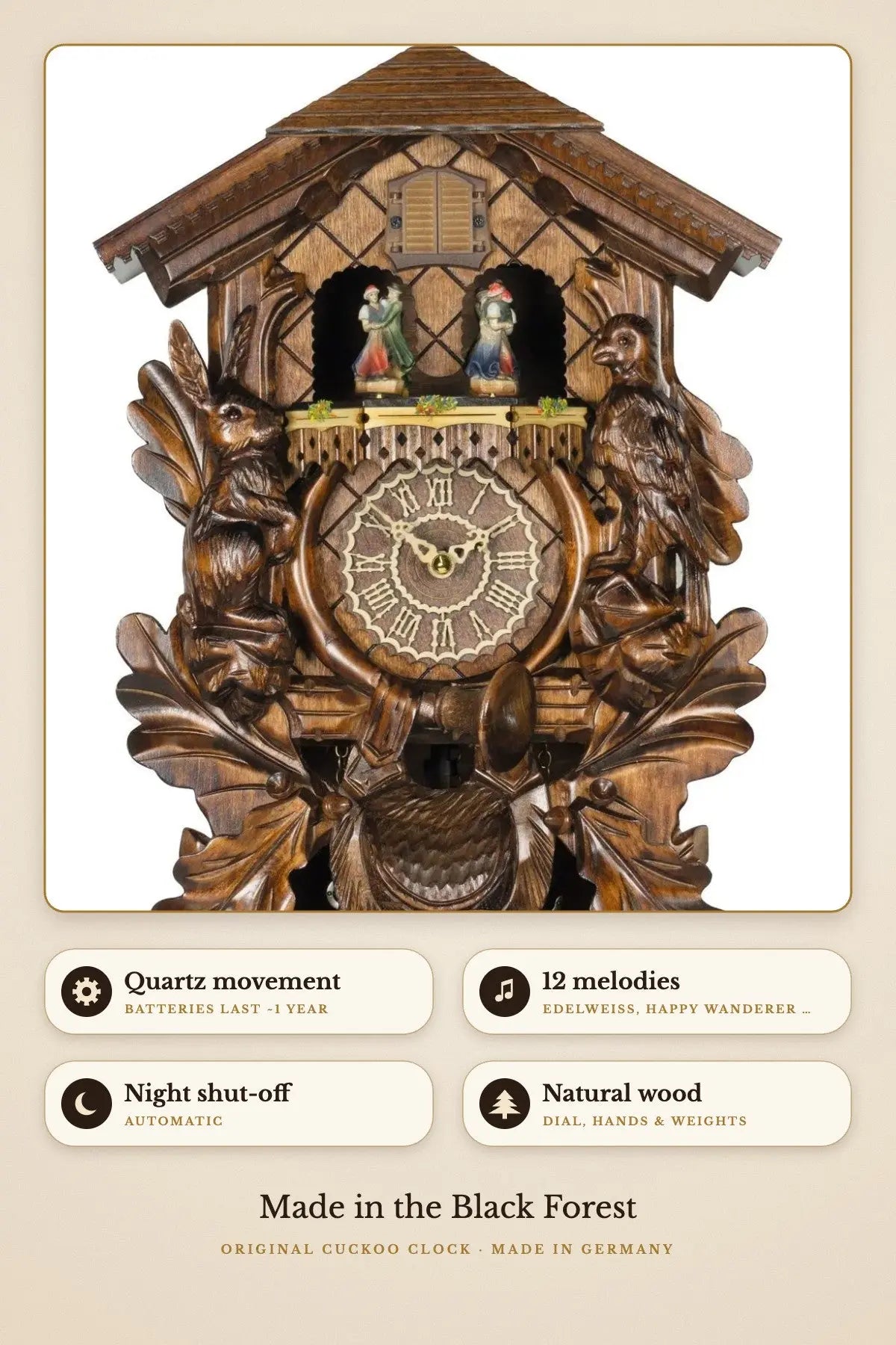 Trenkle 386QMT – 12 melodies, automatic night shut-off | Montag Steins & Clocks