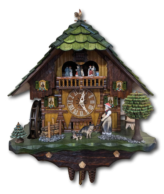 Walker with shepherd dog and dachshund 1 day cuckoo clock Montag Steins & Clocks