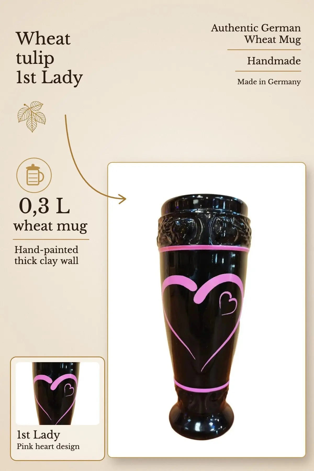 Wheat tulip 1st Lady 0,3L German wheat mug – hand-painted | Montag Steins & Clocks