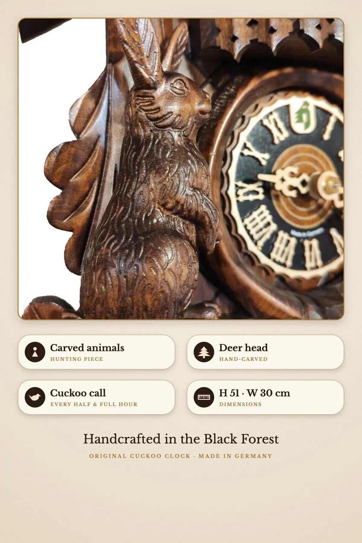 Wild life hunting piece 1-day cuckoo clock – detail 1