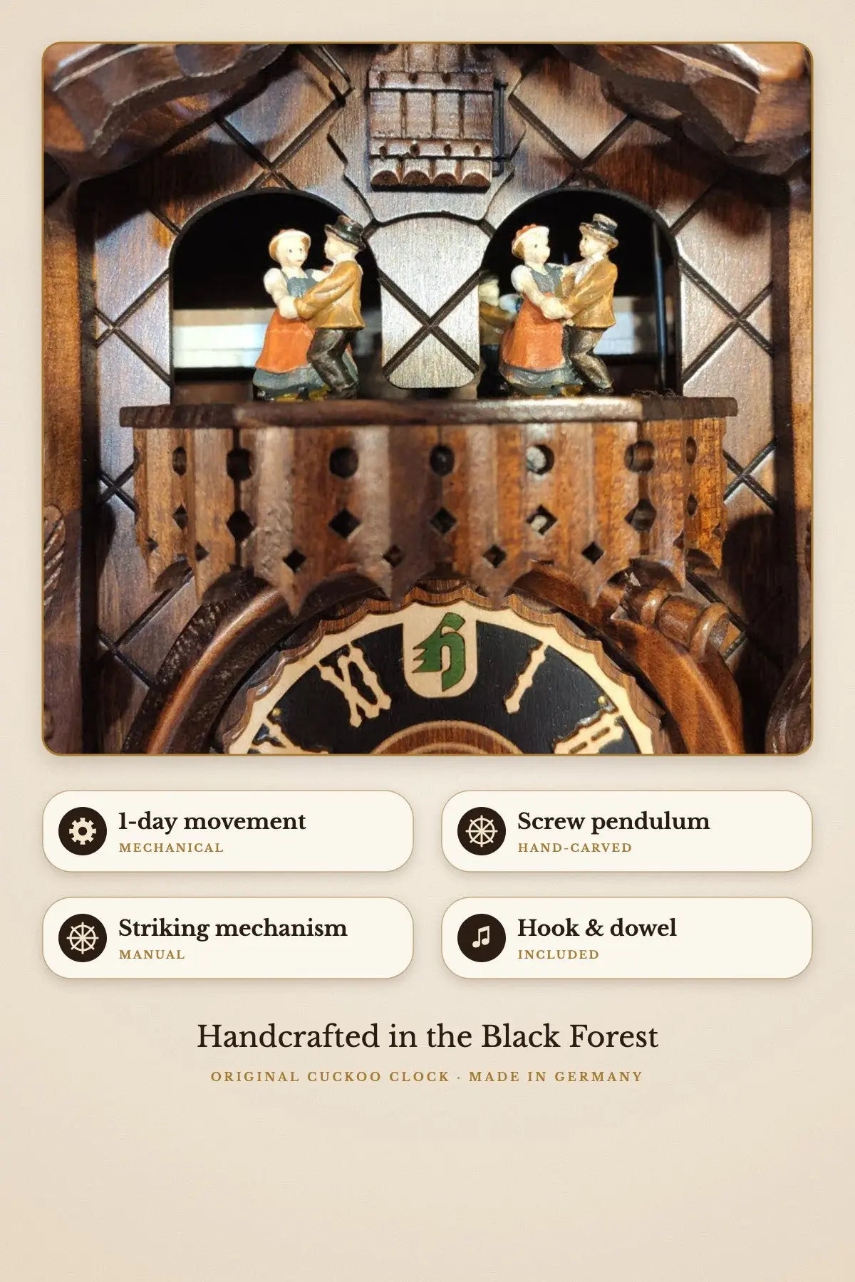 Wild life hunting piece 1-day cuckoo clock – detail 2