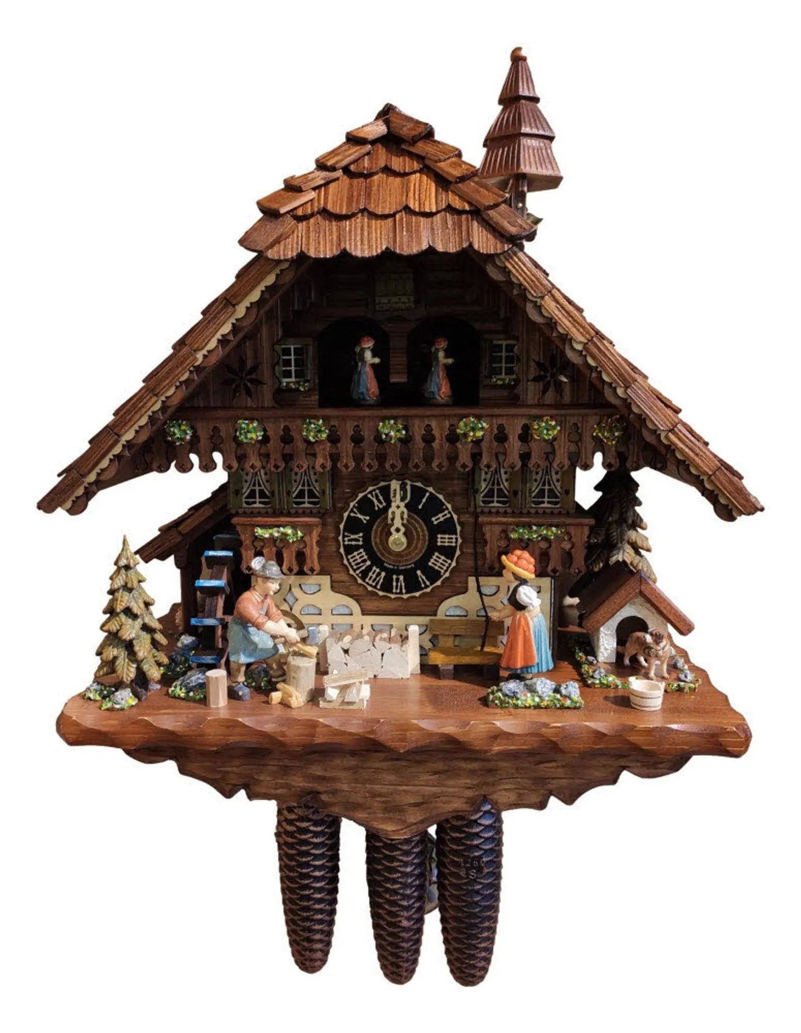 Wood chopper with bell ringer 8-day cuckoo clock with music - Montag Steins & Clocks
