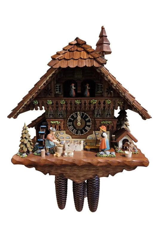 Wood chopper with bell ringer 8-day cuckoo clock with music - Montag Steins & Clocks