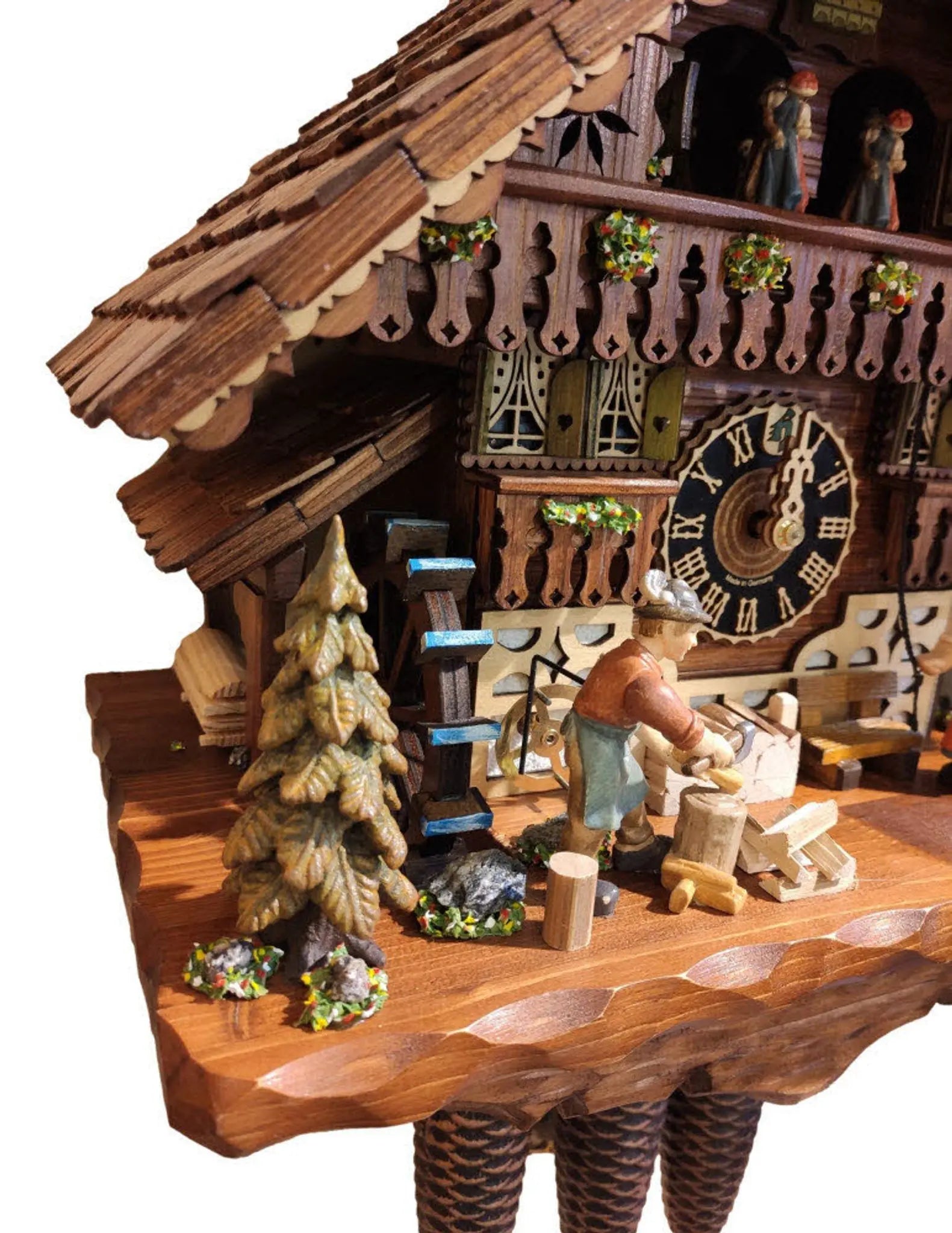 Wood chopper with bell ringer 8-day cuckoo clock with music - Montag Steins & Clocks