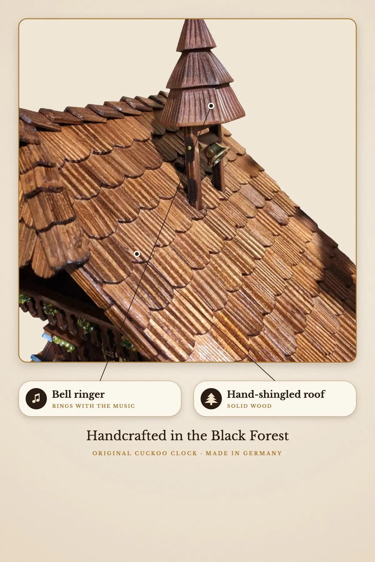 Bell ringer tower on the hand-shingled roof | Montag Steins & Clocks