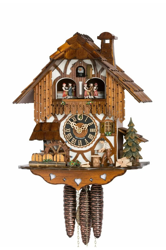Wood chopper with half-timbered house 1 day Cuckoo clock with music Hoenes