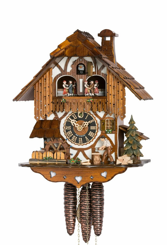 Wood chopper with half-timbered house 1 day Cuckoo clock with music Hoenes