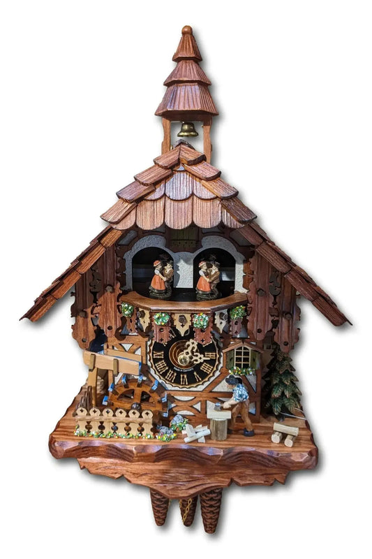 Wood chopper with half-timbering, 1-day clock with music Hoenes