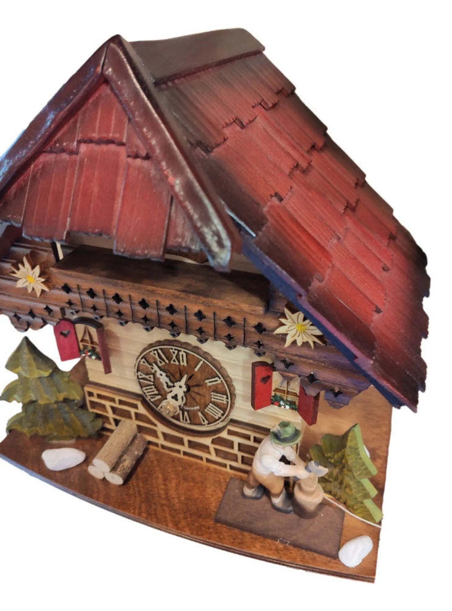 Wood chopper with red shutters 1 day cuckoo clock Hekas