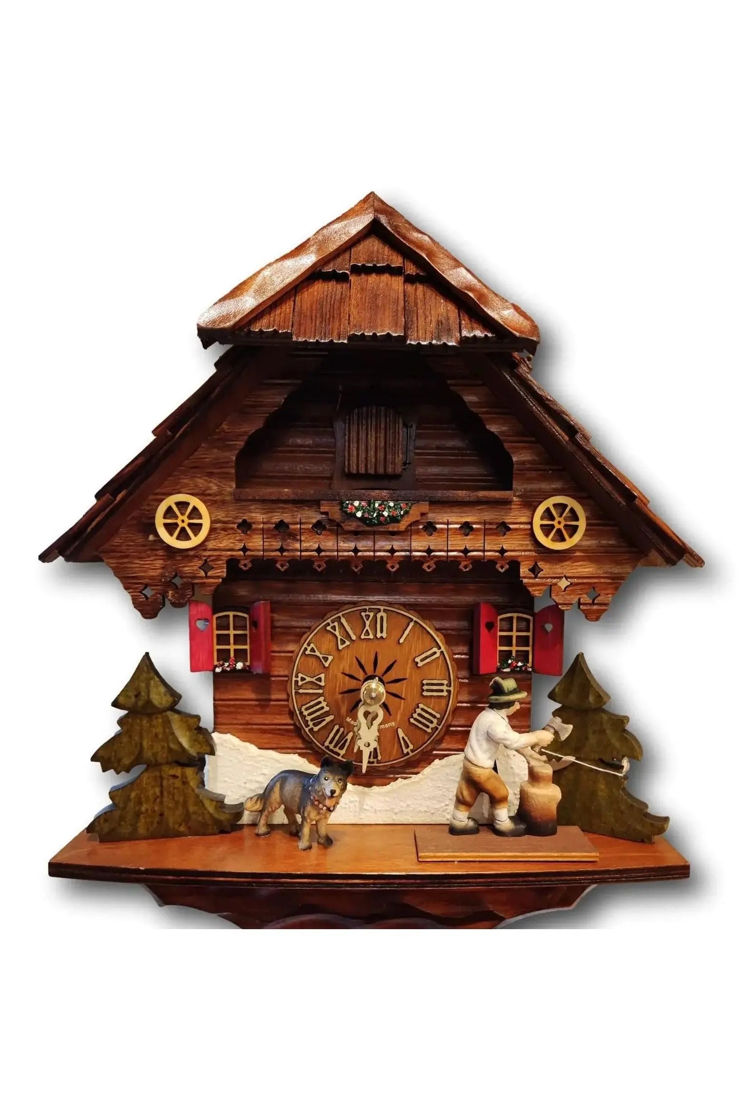 Wood chopper with shepherd dog 1 day cuckoo clock Hekas