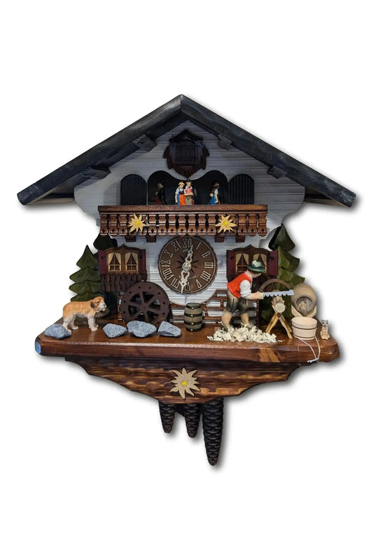 Woodchopper with Cat 1 Day Clock Hekas