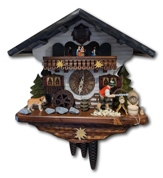 Woodchopper with Cat 1 Day Clock Hekas