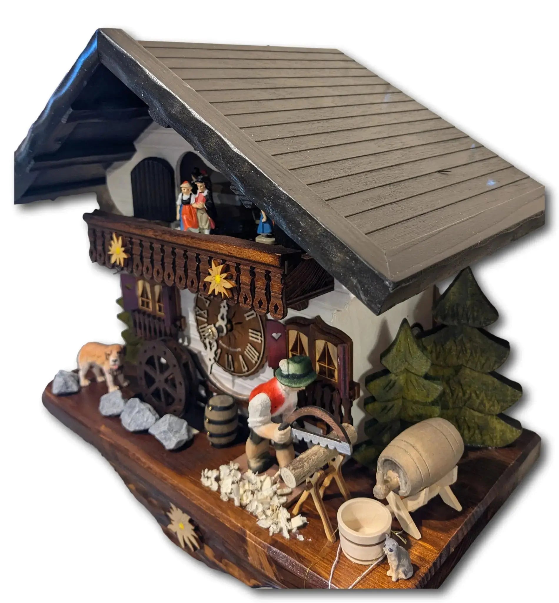 Woodchopper with Cat 1 Day Clock Hekas