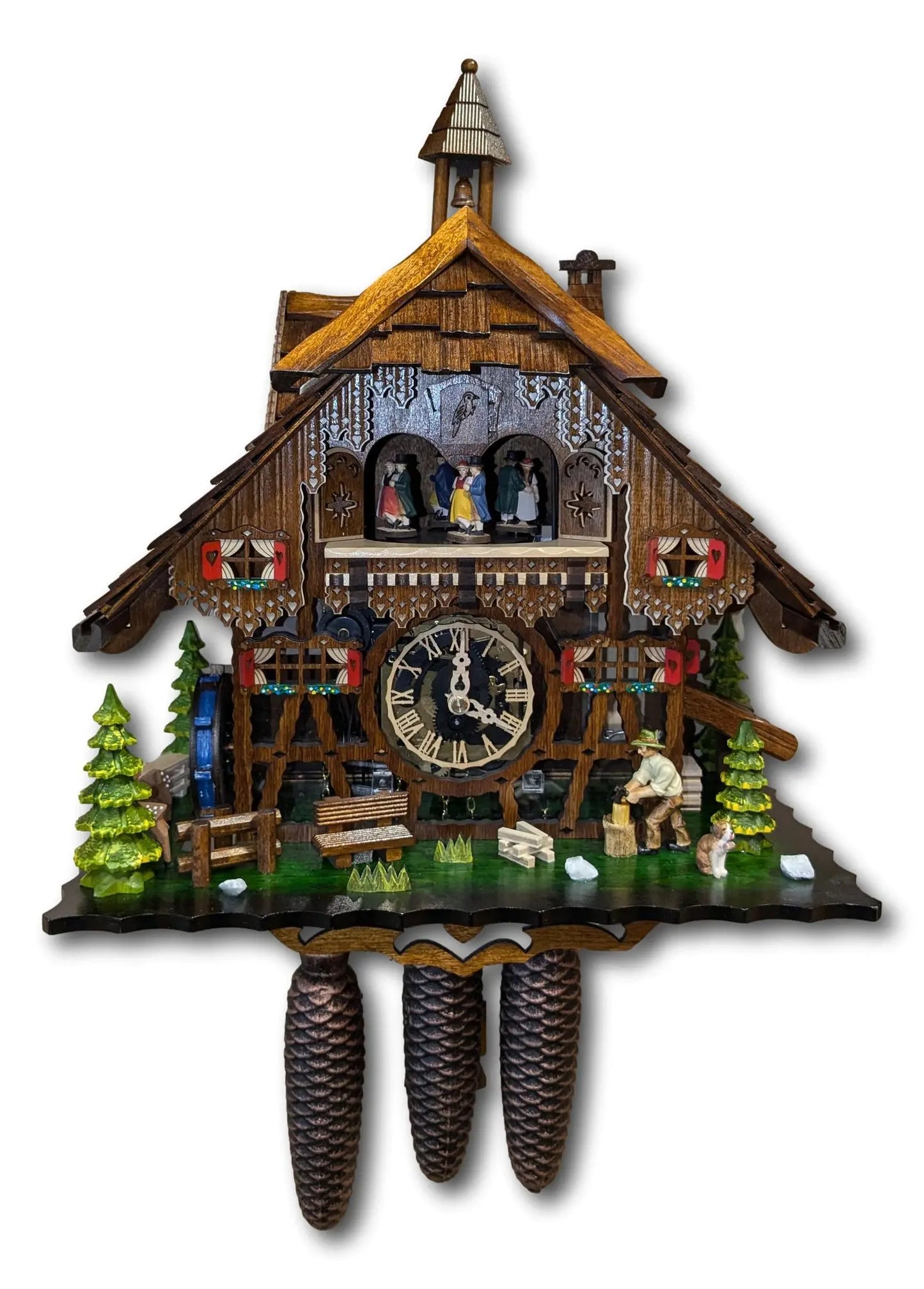 Wooden chopper with half-timbered and plexiglas, 8-day clock with music Engstler