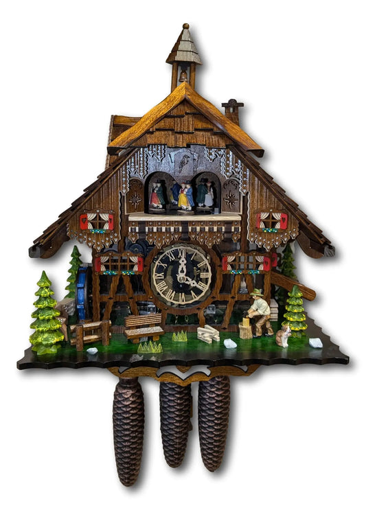 Wooden chopper with half-timbered and plexiglas, 8-day clock with music Engstler