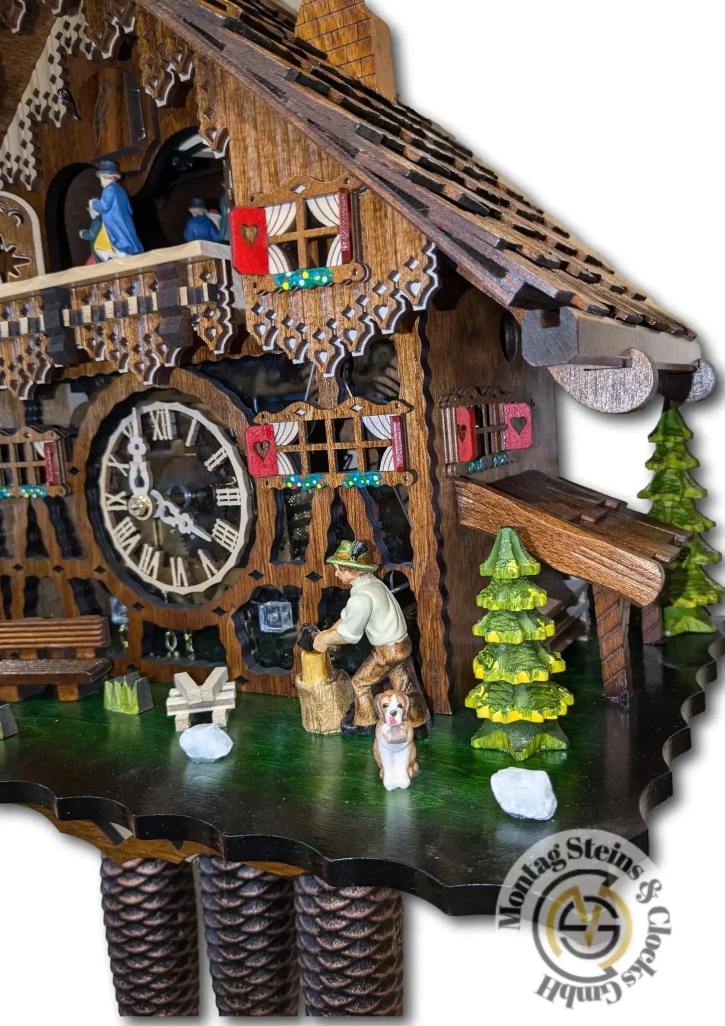 Wooden chopper with half-timbered and plexiglas, 8-day clock with music Engstler