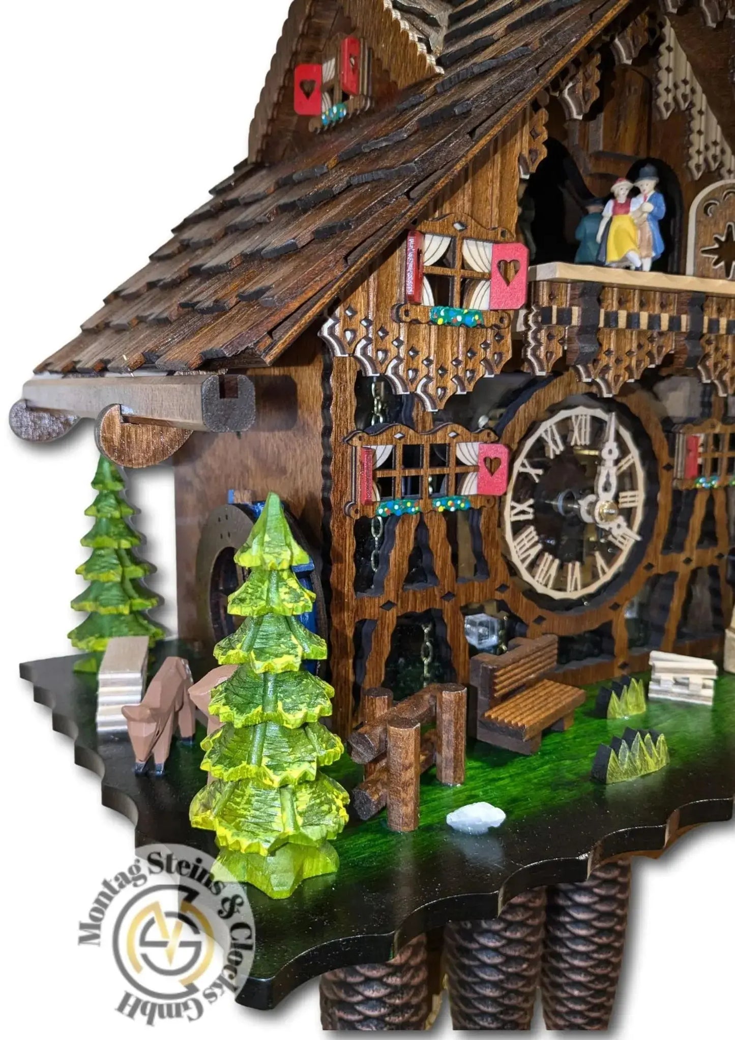 Wooden chopper with half-timbered and plexiglas, 8-day clock with music Engstler