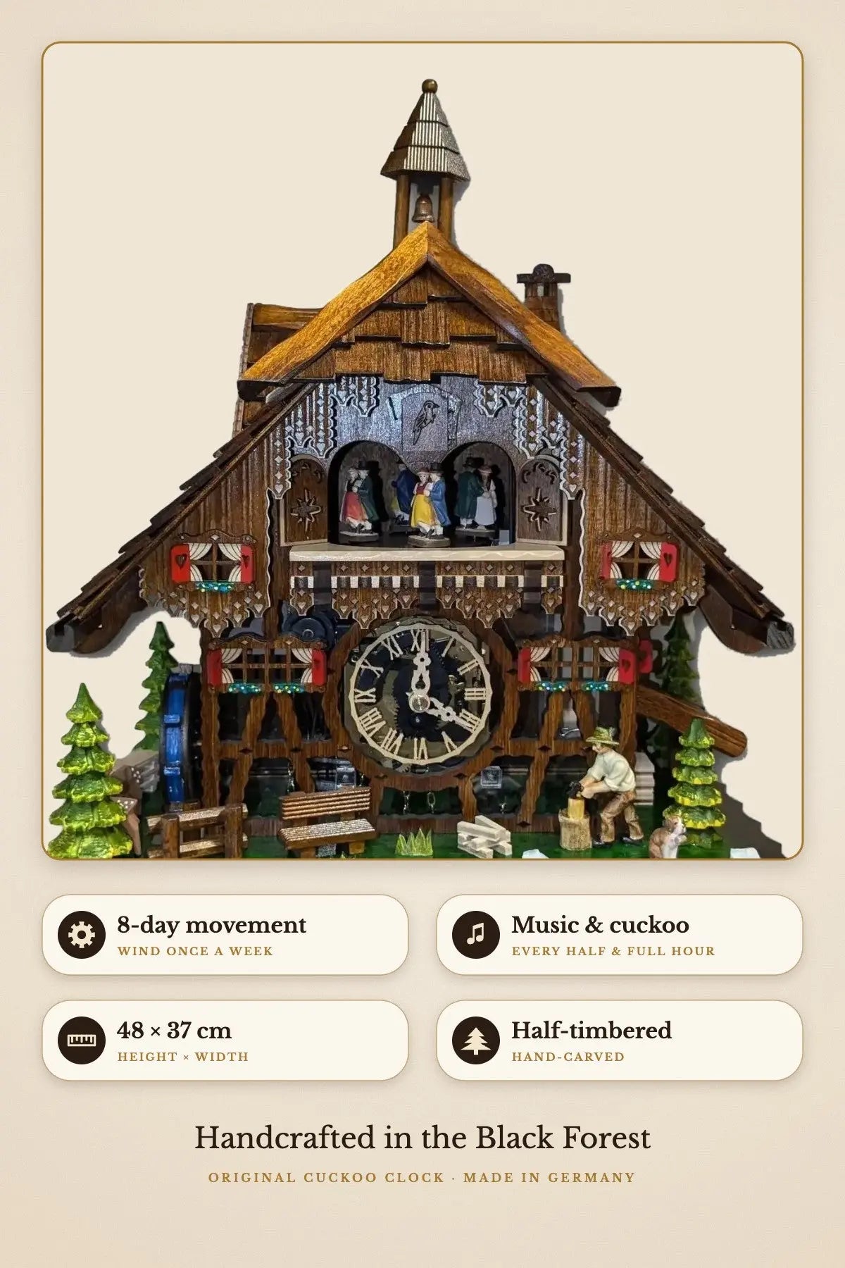 8-day movement, music and cuckoo, 48 x 37 cm | Montag Steins & Clocks
