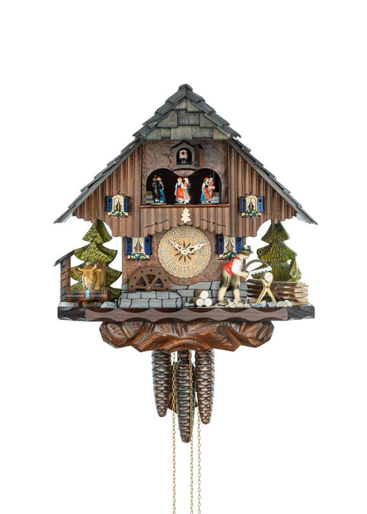 Wooden sawyer with black forest house gray roof 1 day cuckoo clock Hekas