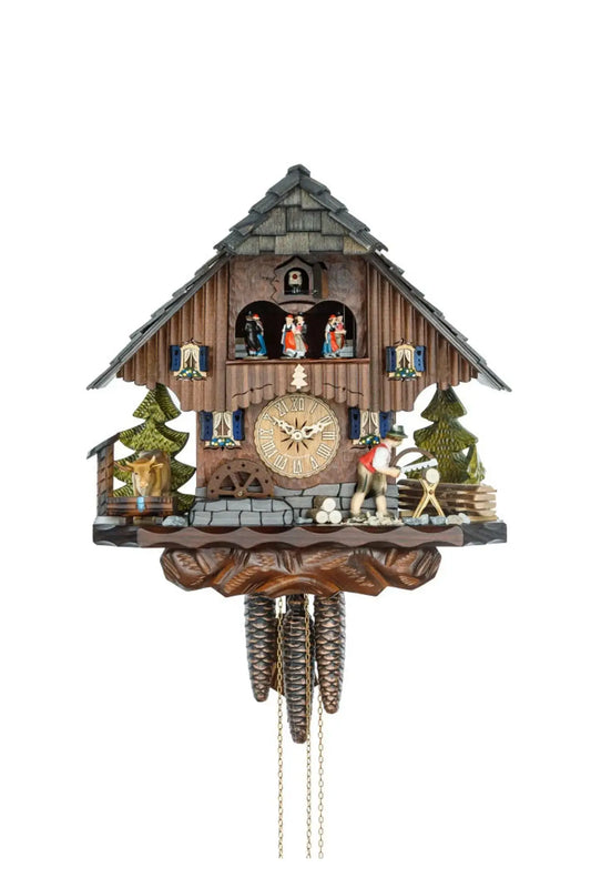 Wooden sawyer with black forest house gray roof 1 day cuckoo clock Hekas
