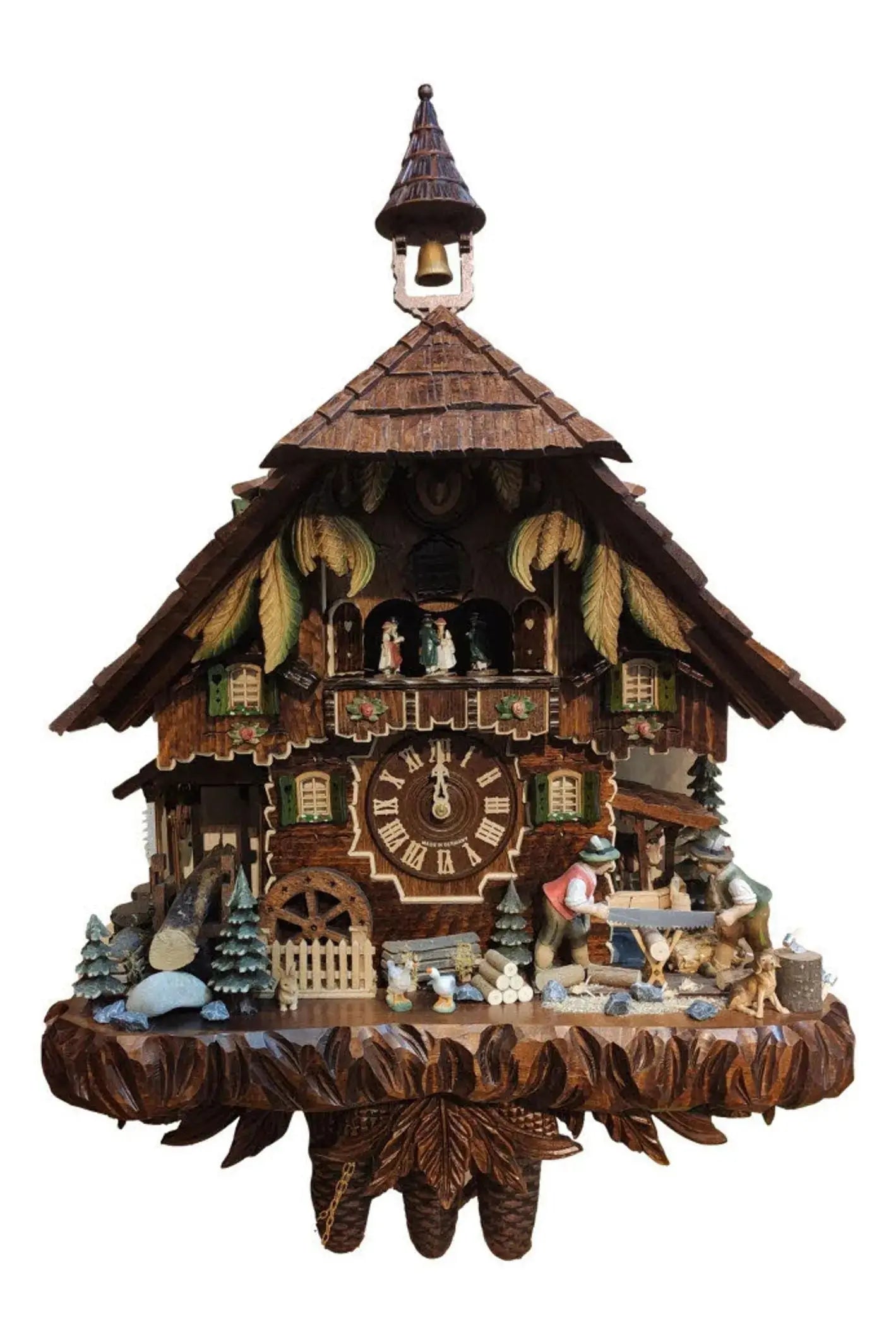 Wooden sawyer with dancers 8 days Cuckoo clock with music - Montag Steins & Clocks